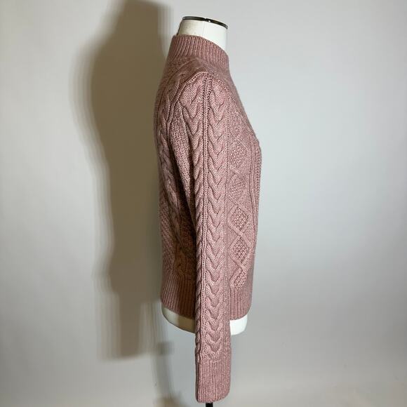Abercrombie & Fitch Pink Chunky Cable Knit Cotton Sweater Womens Sz XS Mock Neck - Picture 3 of 10